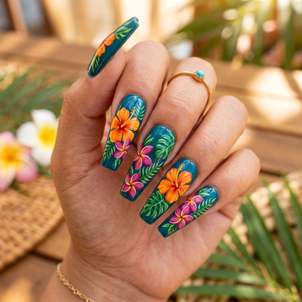 Flower Nails: 30 Stunning Floral Ideas to Inspire Your Next Manicure 8 Tropical Flower Nails Ideas