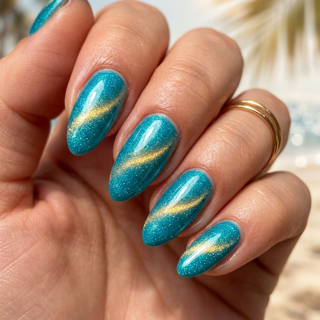 Turquoise Cat Eye Nails Idea