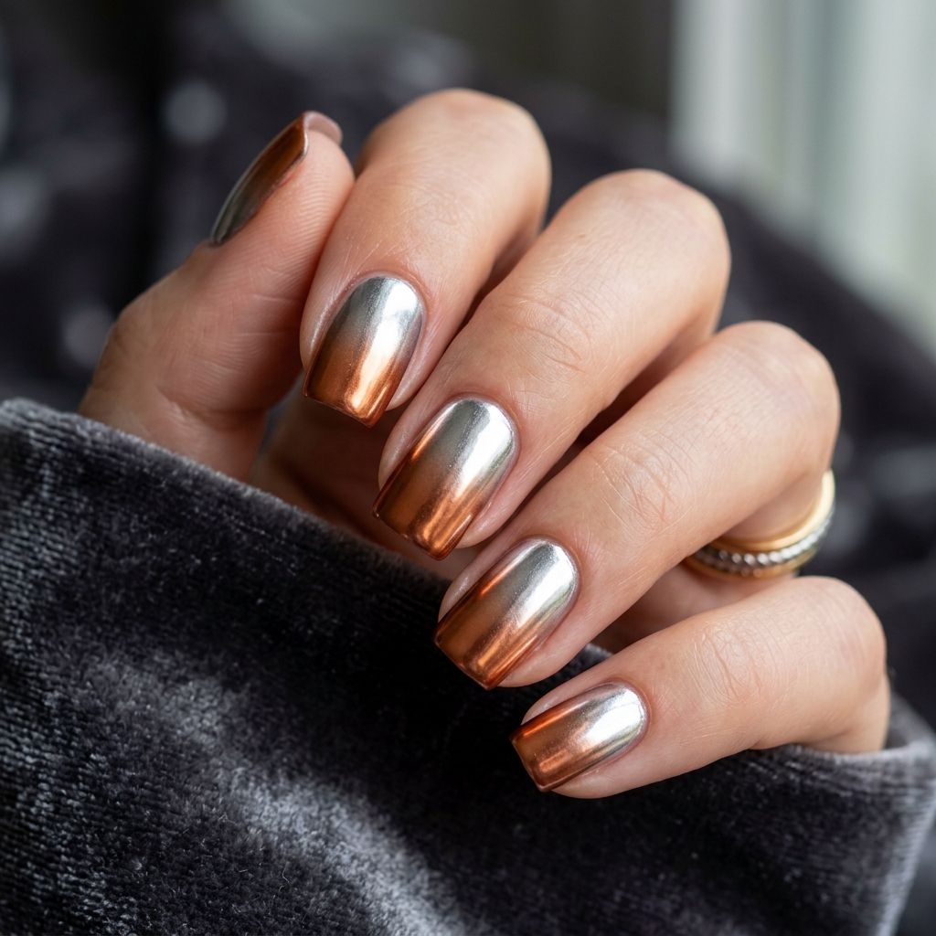 30 Chrome Ombre Nails Ideas for a Shine That Never Quits 5 Two-Tone Metallic Blend Ideas