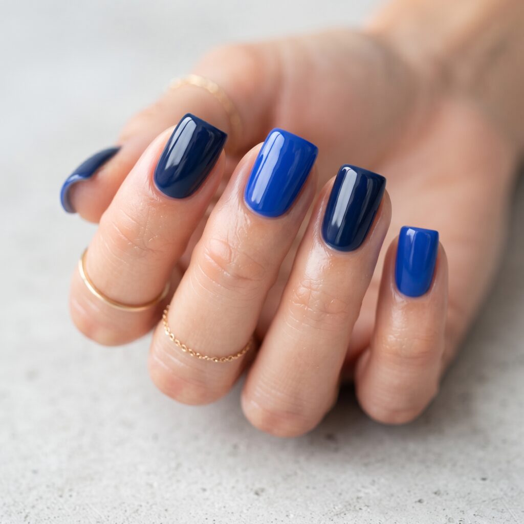 Dark Blue Nails Ideas: 30 Stunning Looks to Inspire Your Next Manicure 20 Two Tone Dark Blue Nail Idea