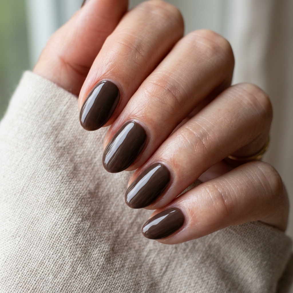 Umber brown nails glossy finish 202607121859