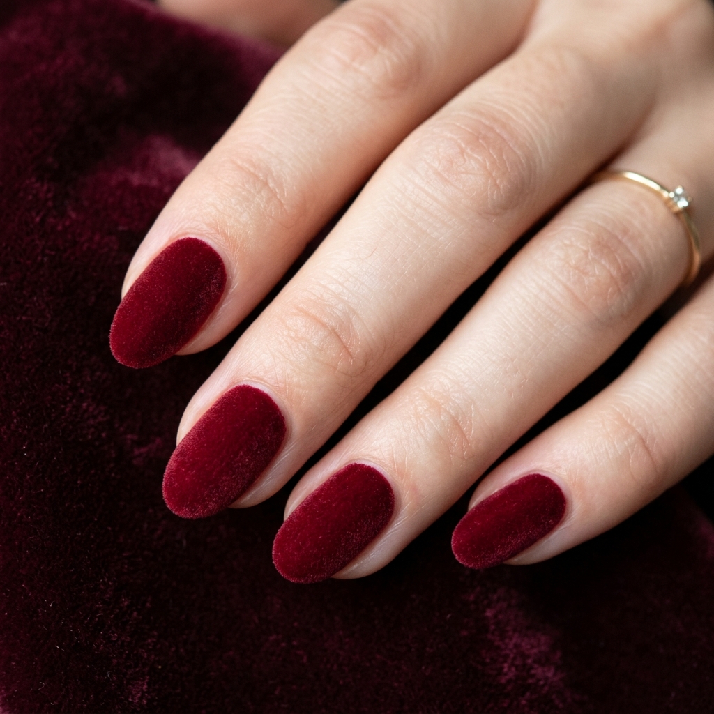 Velvet red nails matte finish 202607121854
