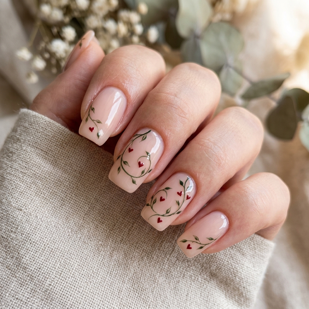 30 Valentines Nails Ideas to Fall in Love With 30 Delicate Vine and Heart Nail Ideas
