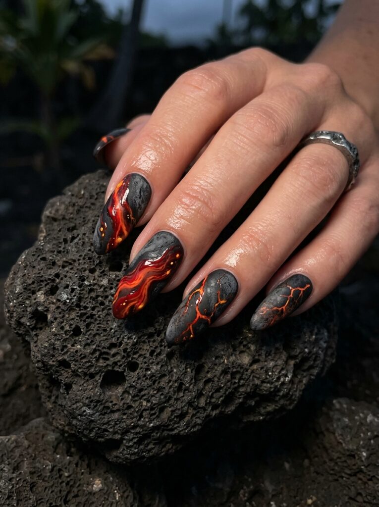 Hawaii Nails Ideas: 30 Ways to Bring Island Beauty to Your Fingertips 21 Volcano Hawaii Nails Ideas
