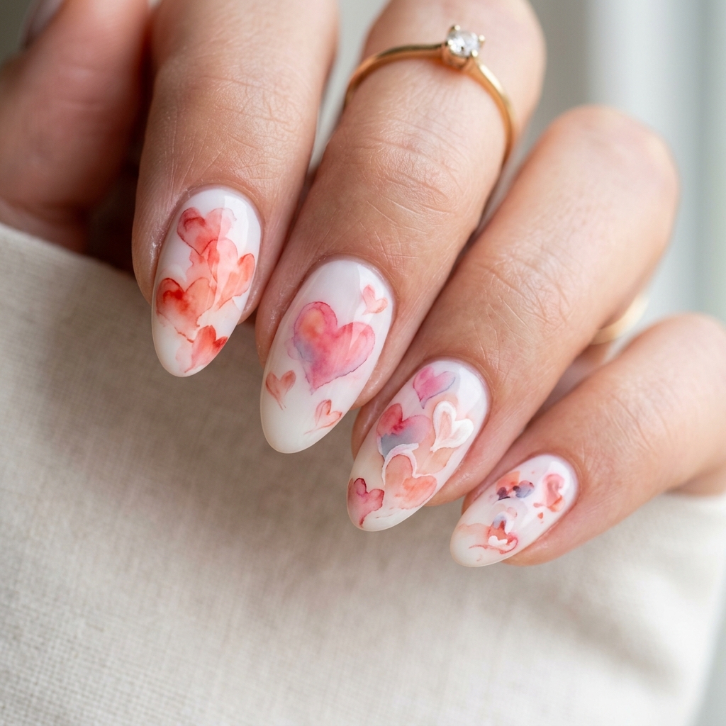 30 Valentines Nails Ideas to Fall in Love With 29 Watercolor Heart Nail Art Ideas