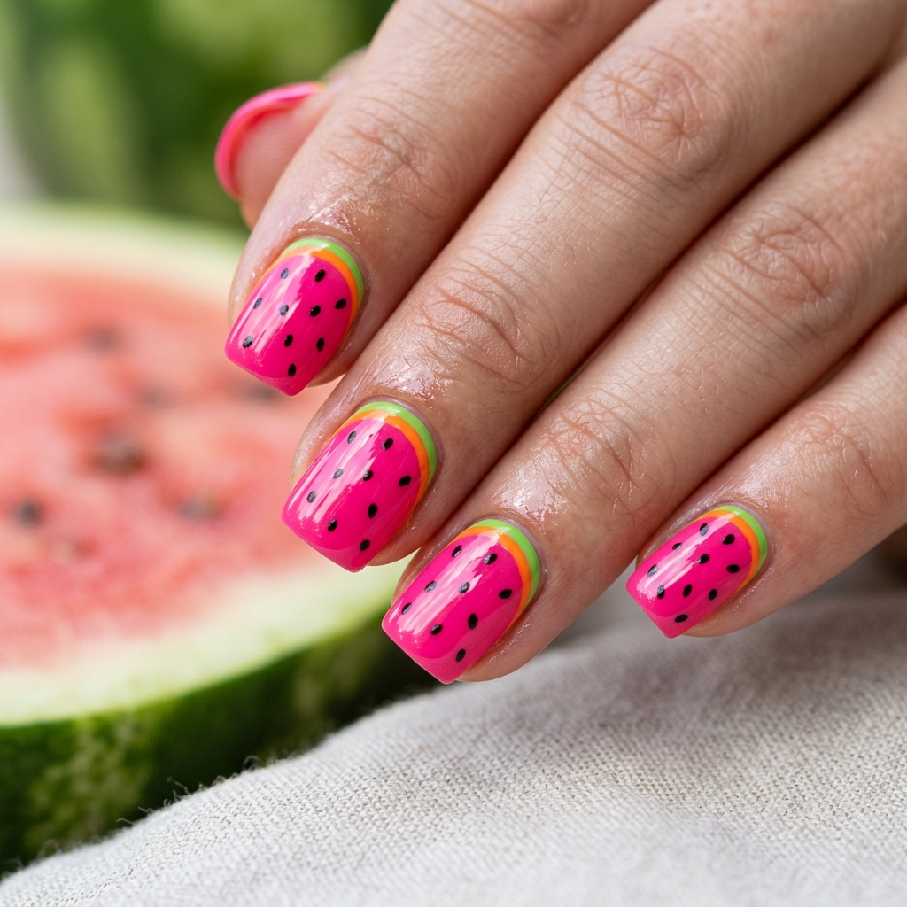 30 Pink and Orange Nails Ideas 5 Watermelon Inspired Nail Ideas