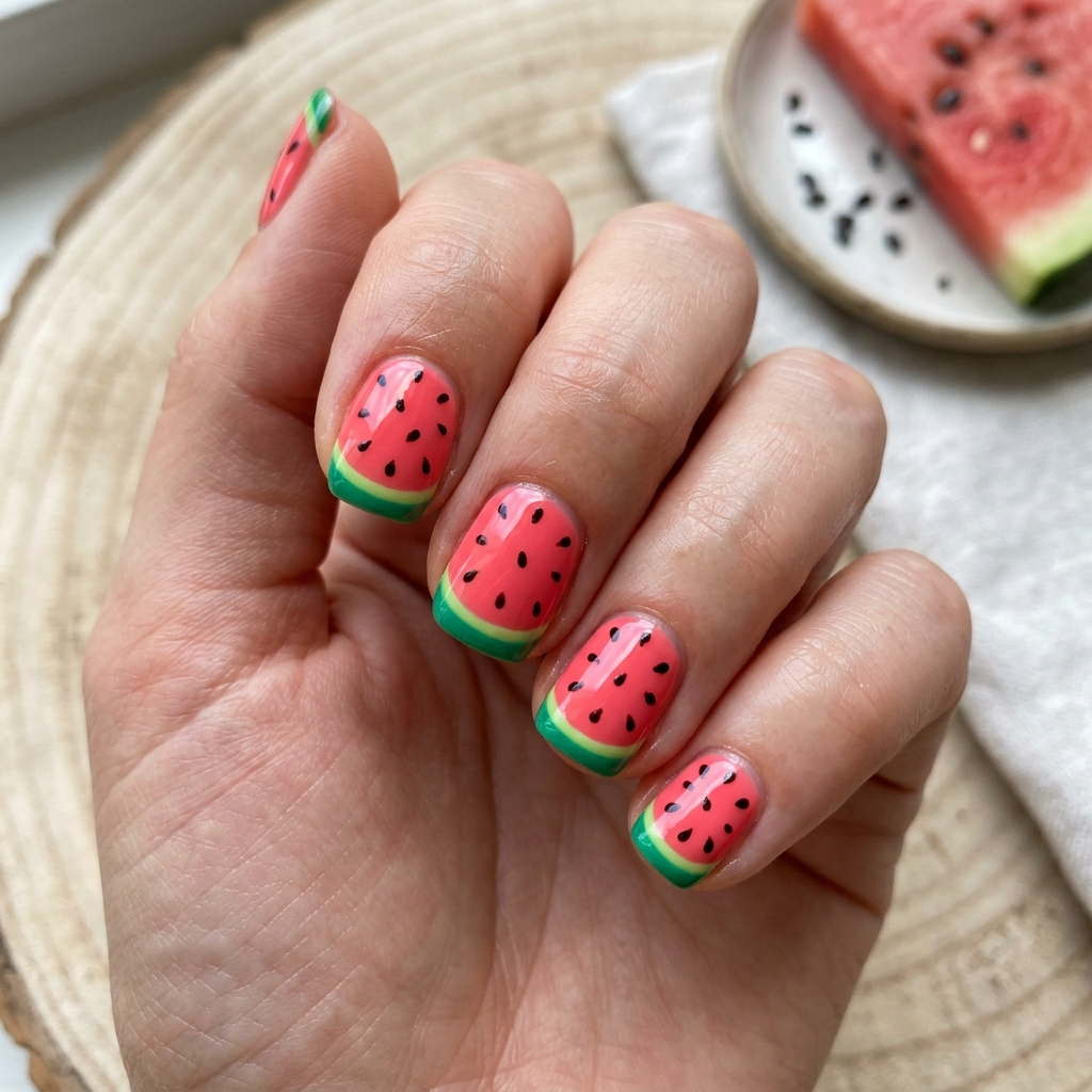 30 Spring Break Nails Ideas to Inspire Your Next Manicure 18 Watermelon Slice Nail Idea