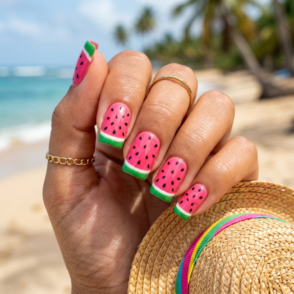 Vacation Nails Ideas: 30 Fun and Breezy Ways to Style Your Manicure 15 Watermelon Vacation Nails Idea