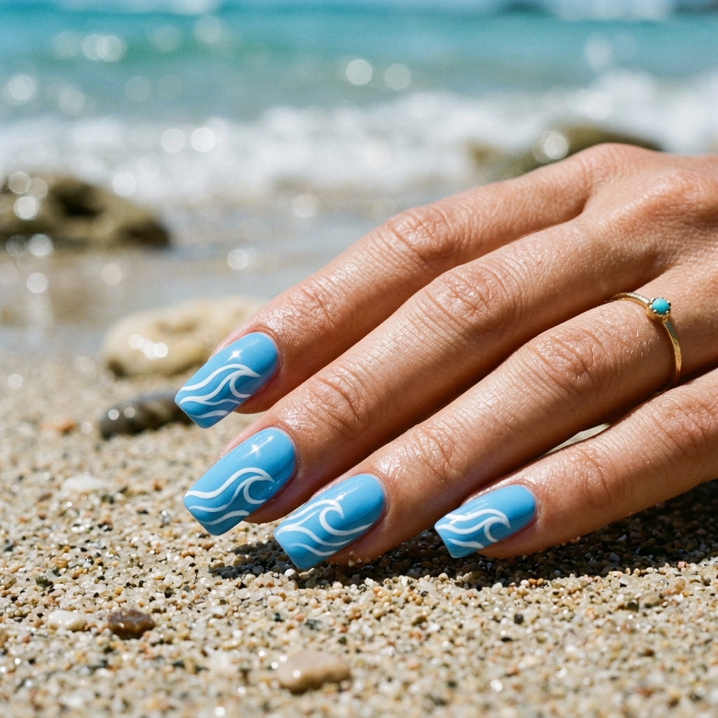 Vacation Nails Ideas: 30 Fun and Breezy Ways to Style Your Manicure 18 Wave Design Vacation Nails Idea