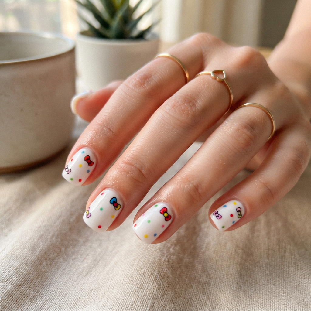 30 Hello Kitty Nails Ideas for Adorable Nail Designs 18 White Hello Kitty Nails Ideas