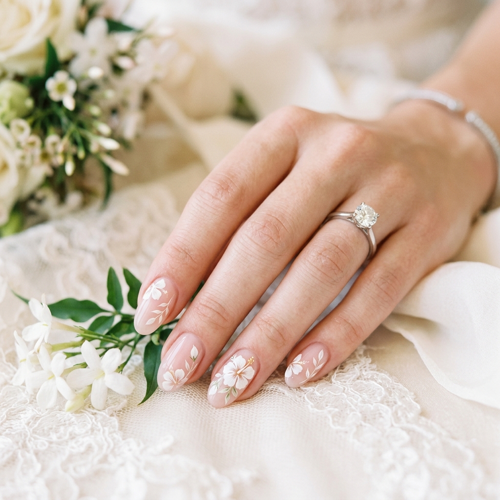 White Hibiscus Nail Design Ideas