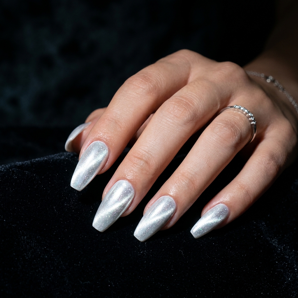 White Chrome Nails Ideas 15 Cat Eye White Chrome Nails Idea