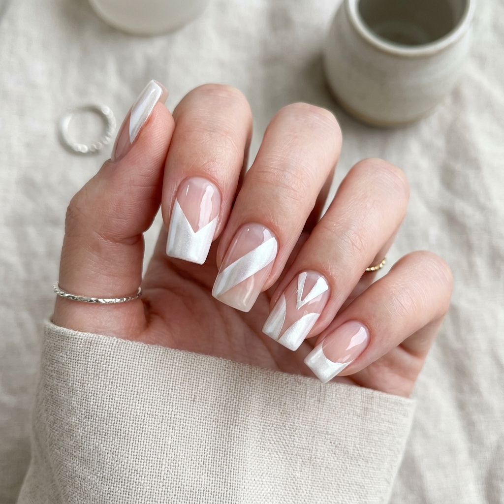 White Chrome Nails Ideas 17 Negative Space White Chrome Nails Idea