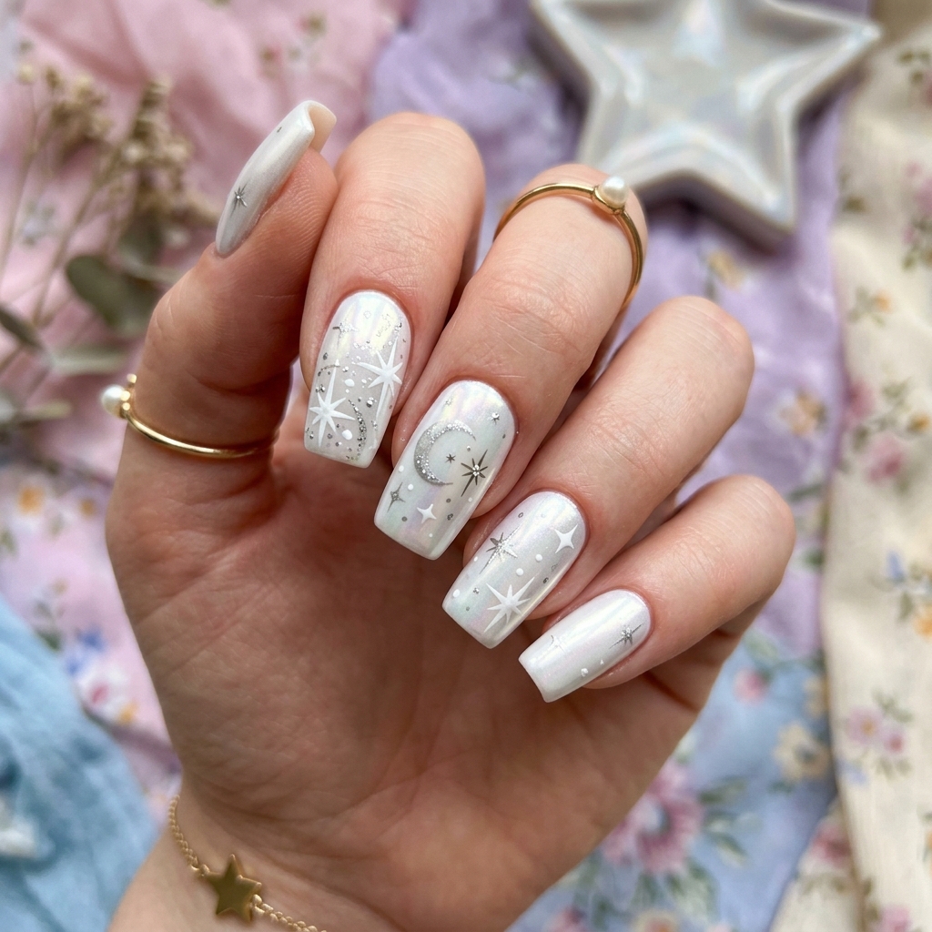 White Chrome Nails Ideas 18 White Chrome Star Nail Ideas