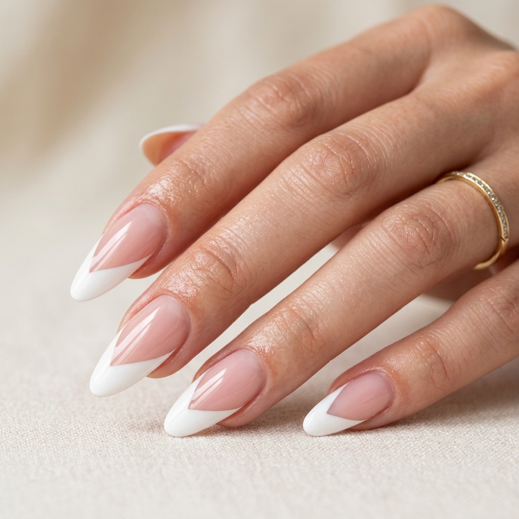 Diagonal White French Tip Nails Idea