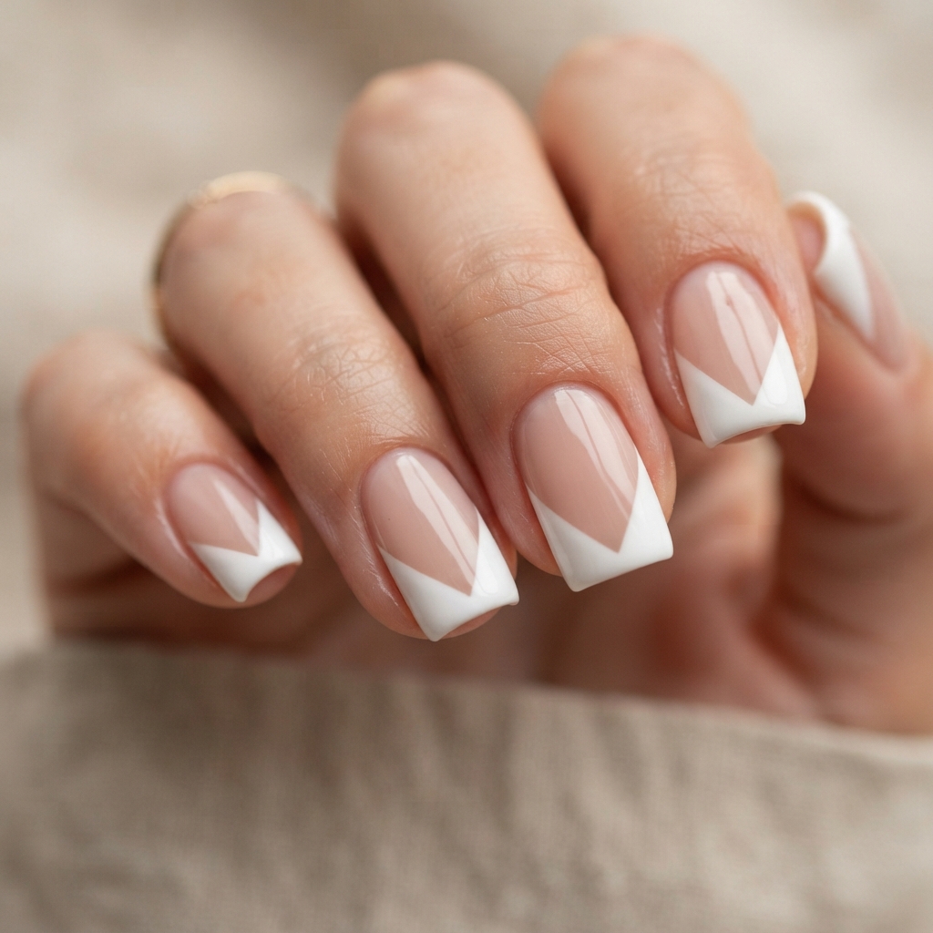 V Shaped White French Tip Style Nails Idea