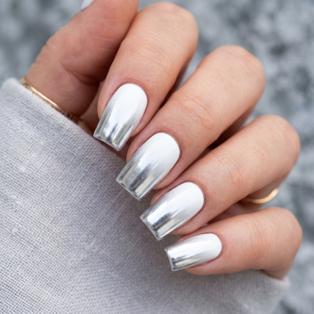 30 Chrome Ombre Nails Ideas for a Shine That Never Quits 20 White to Silver Chrome Ideas