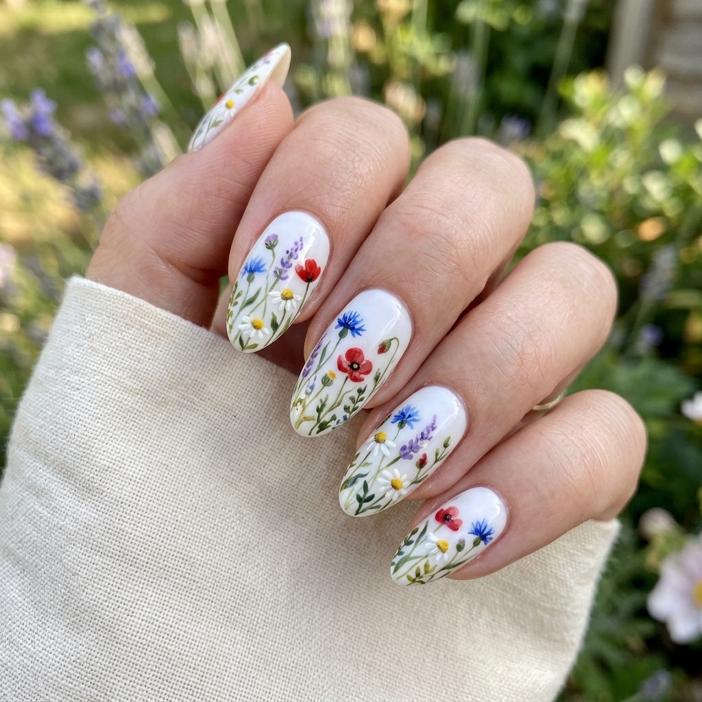 Flower Nails: 30 Stunning Floral Ideas to Inspire Your Next Manicure 9 Wildflower Nails Ideas