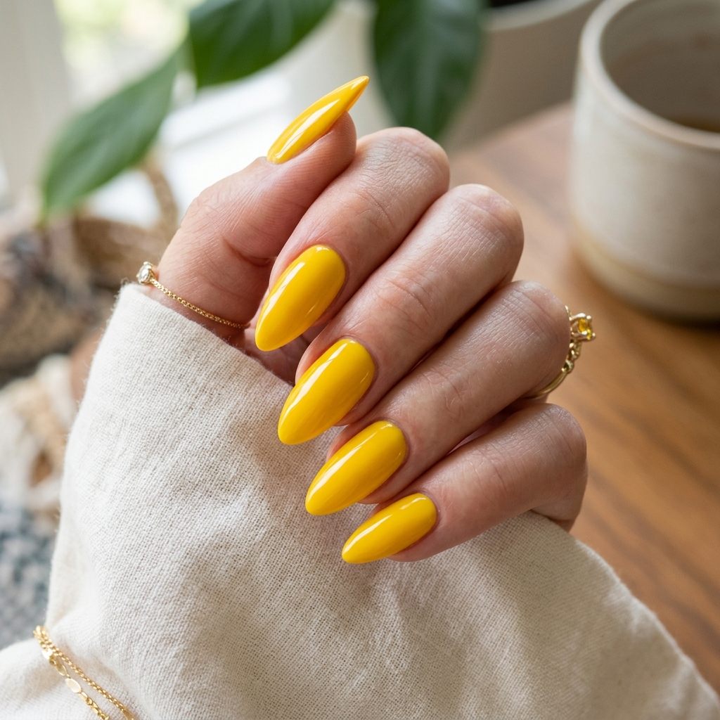 Yellow Almond Nails Idea