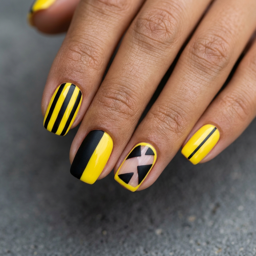 Yellow and Black Nails Idea