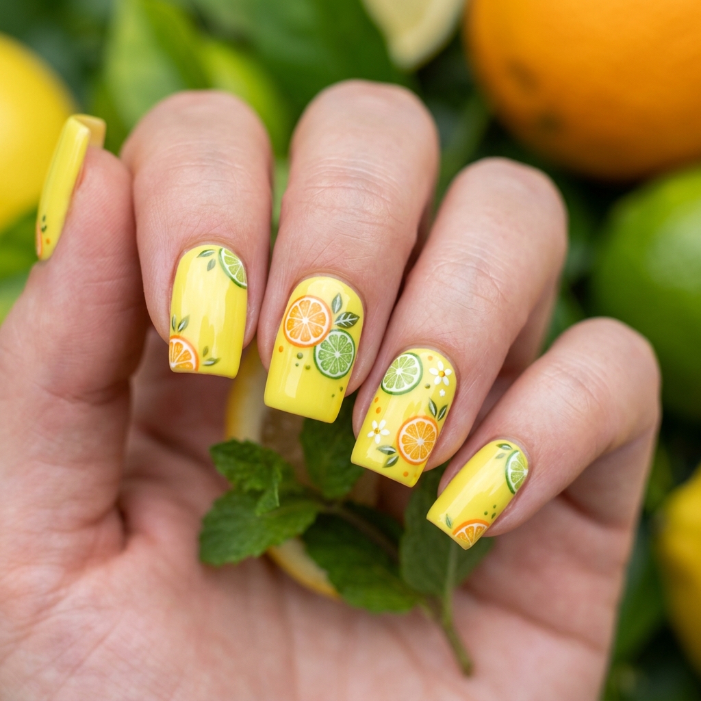 Citrus-Inspired Yellow Nails Idea