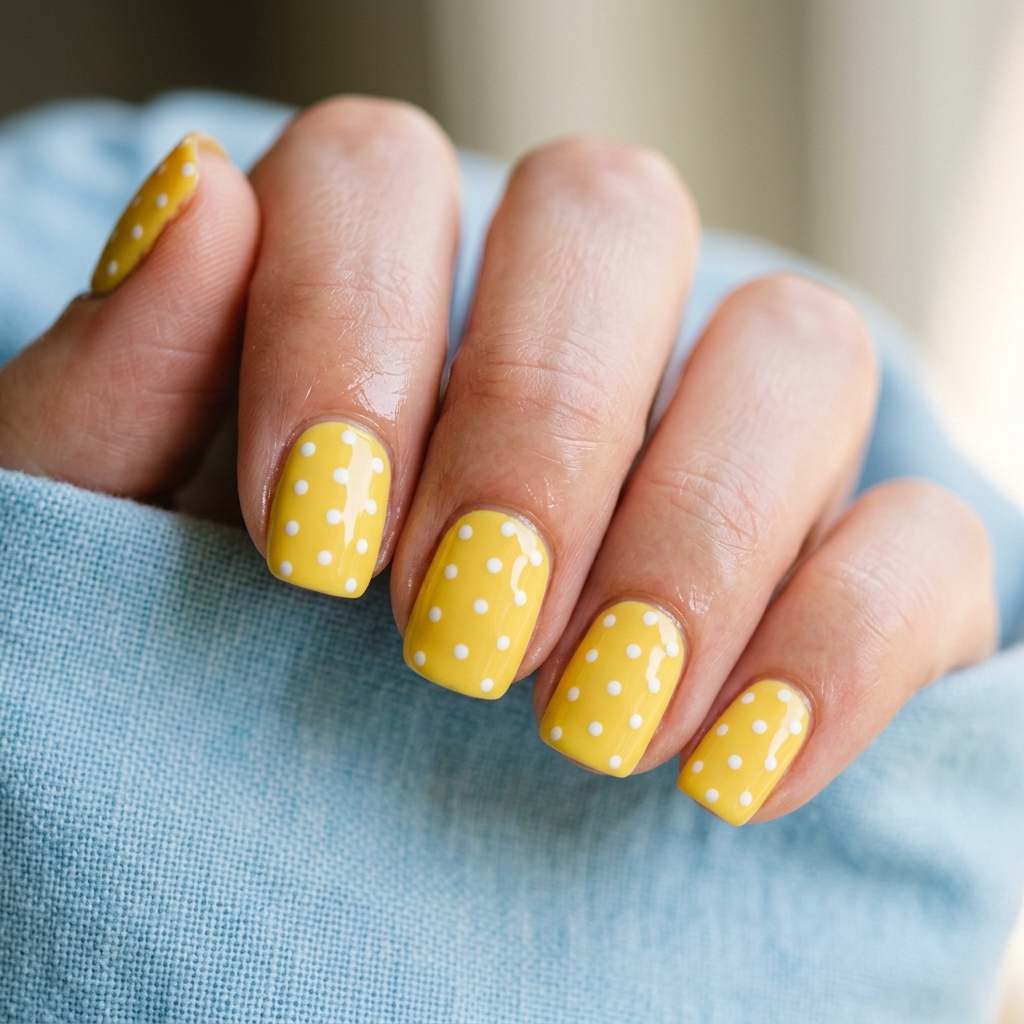 Yellow Polka Dot Nails Idea