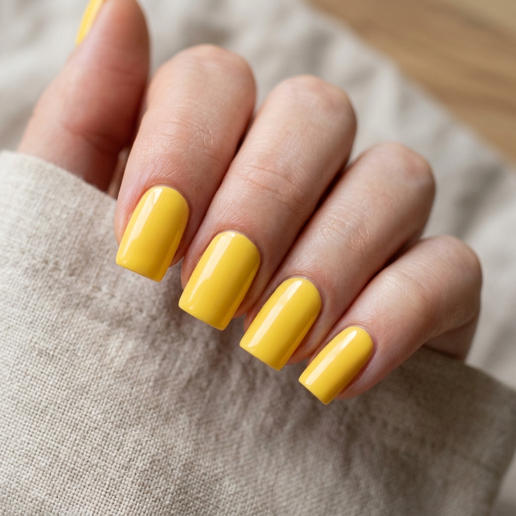 Yellow Square Nails Idea