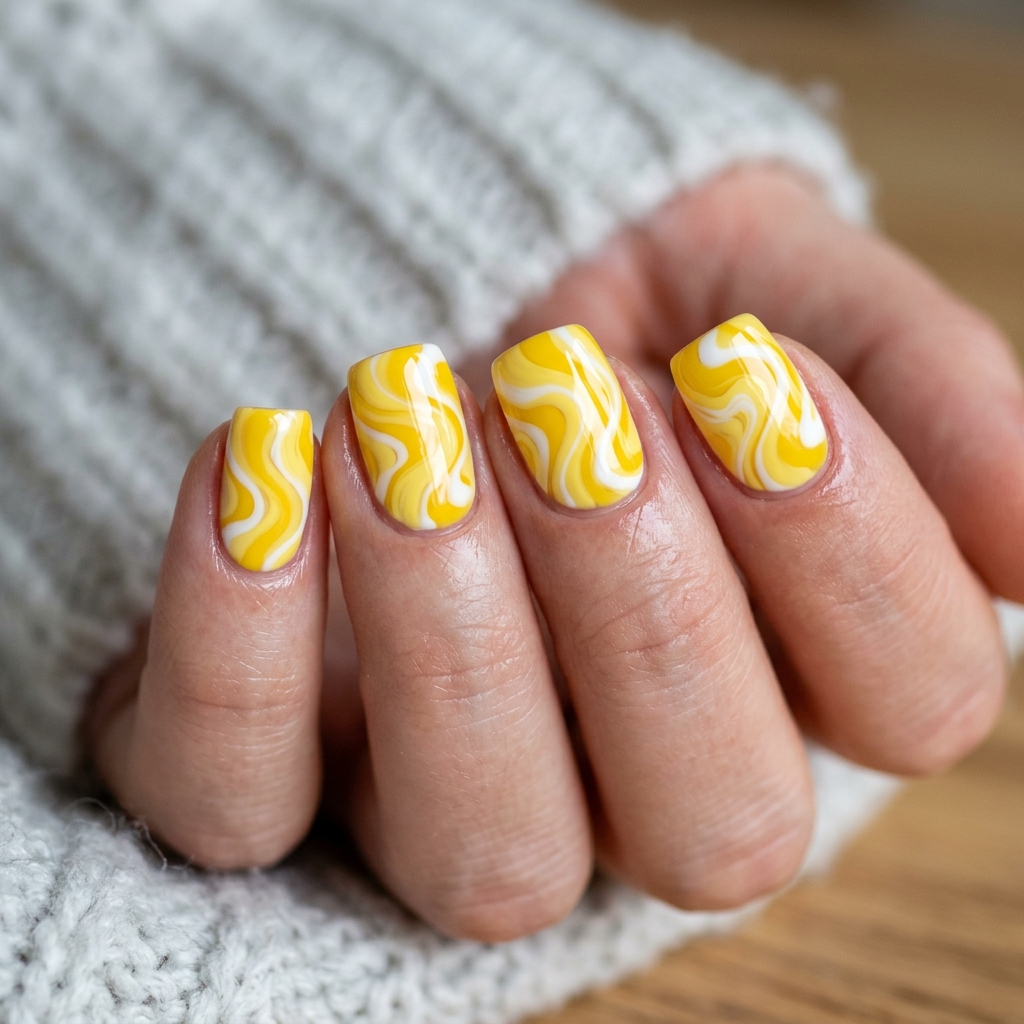 Yellow Swirl Nails Idea