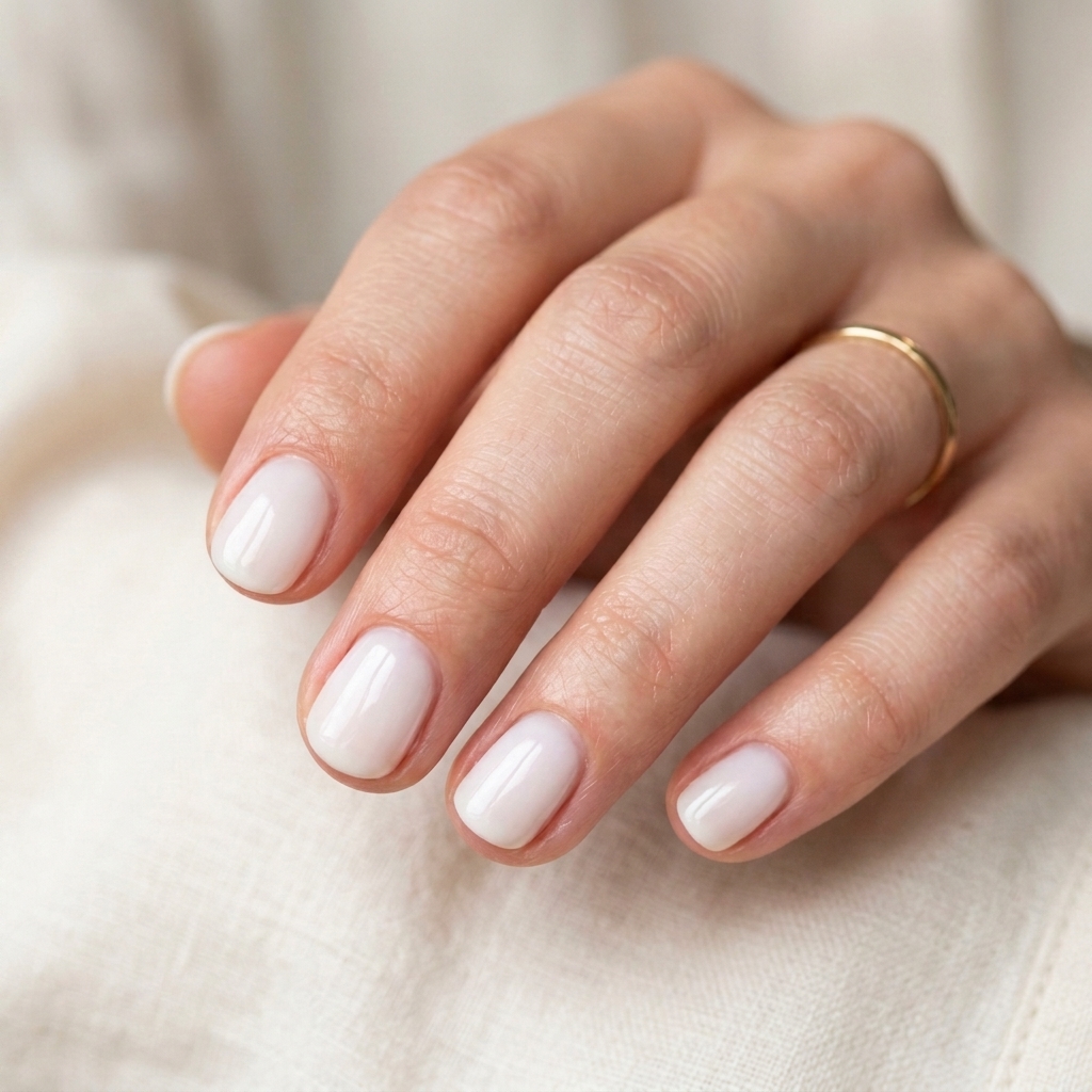 30 Short Round Nails Ideas That Bring Effortless Style to Life 2 Milky White Short Round Nail Idea