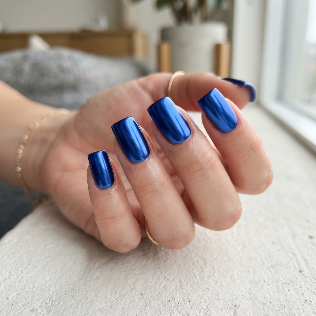 Royal Blue Metallic Nails Ideas