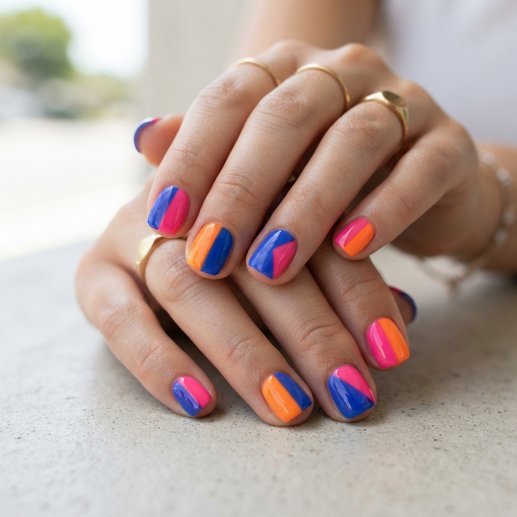 30 Short Summer Nails Ideas That Will Make You Fall in Love With Your Hands Again 29 Bold Color Block Nail Ideas