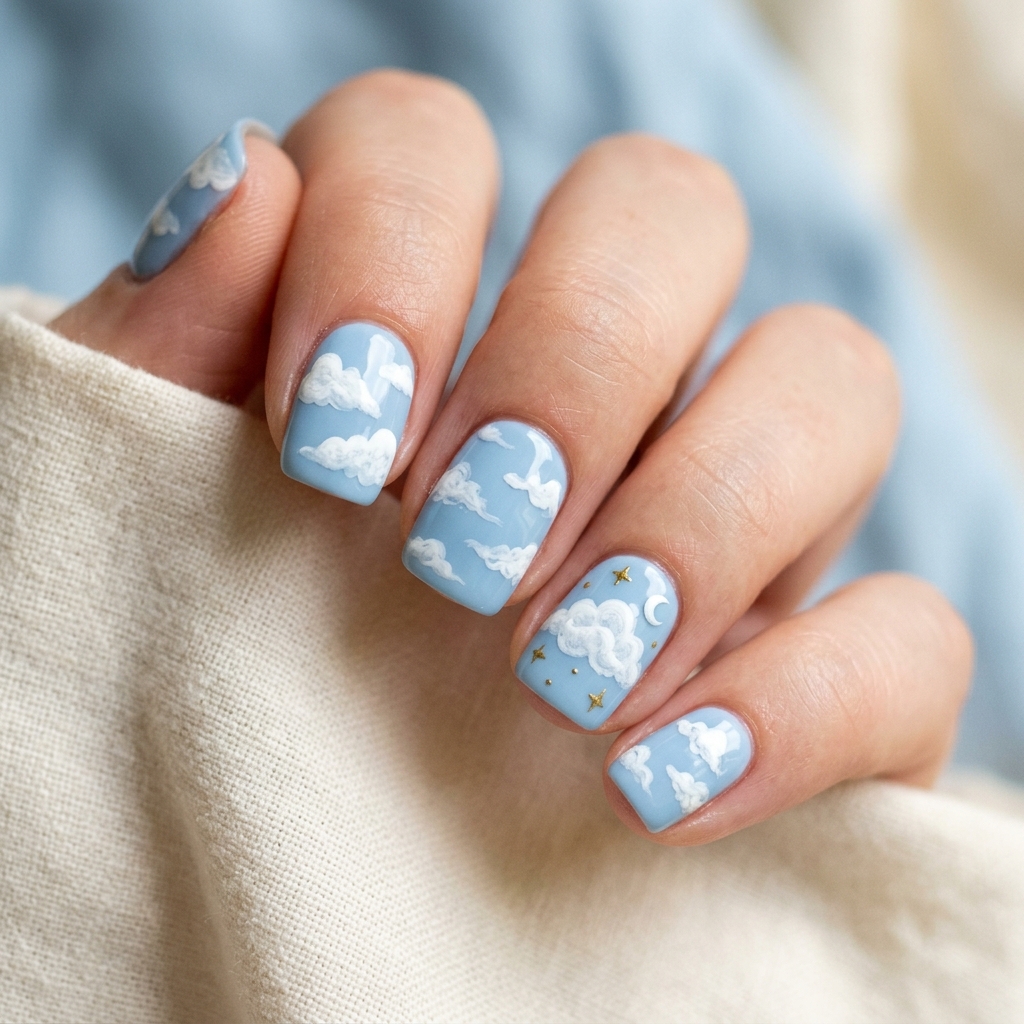 30 Short Natural Nails Ideas to Inspire Your Next Manicure 24 Cloud Nail Art Idea