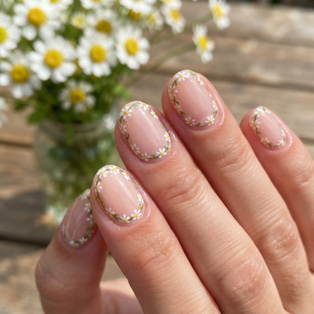30 Short Summer Nails Ideas That Will Make You Fall in Love With Your Hands Again 21 Daisy Chain Nail Ideas