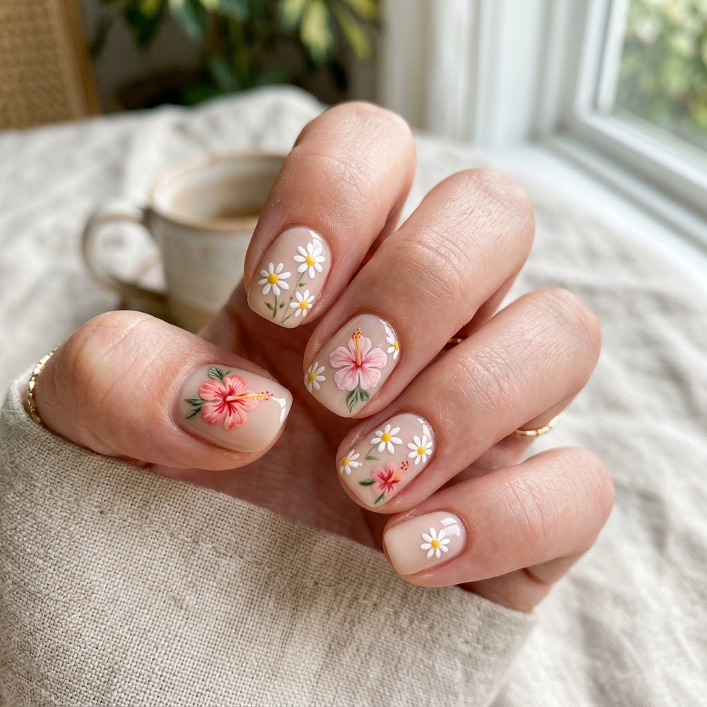 30 Short Summer Nails Ideas That Will Make You Fall in Love With Your Hands Again 5 Delicate Floral Nail Ideas