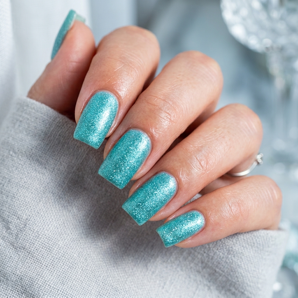Frosted Aqua Blue Nails Idea