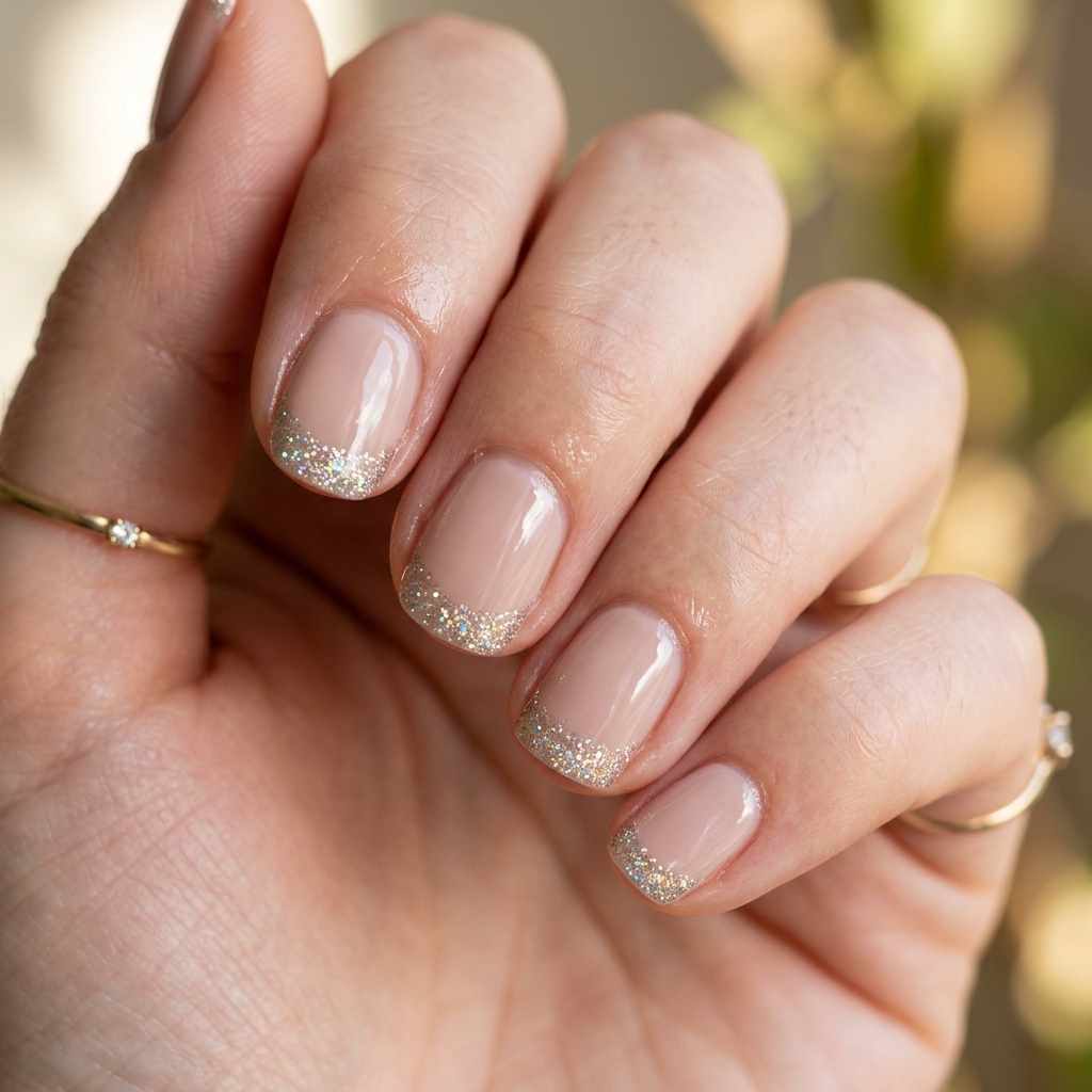 30 Short Natural Nails Ideas to Inspire Your Next Manicure 18 Glitter Tip Short Natural Nails Idea