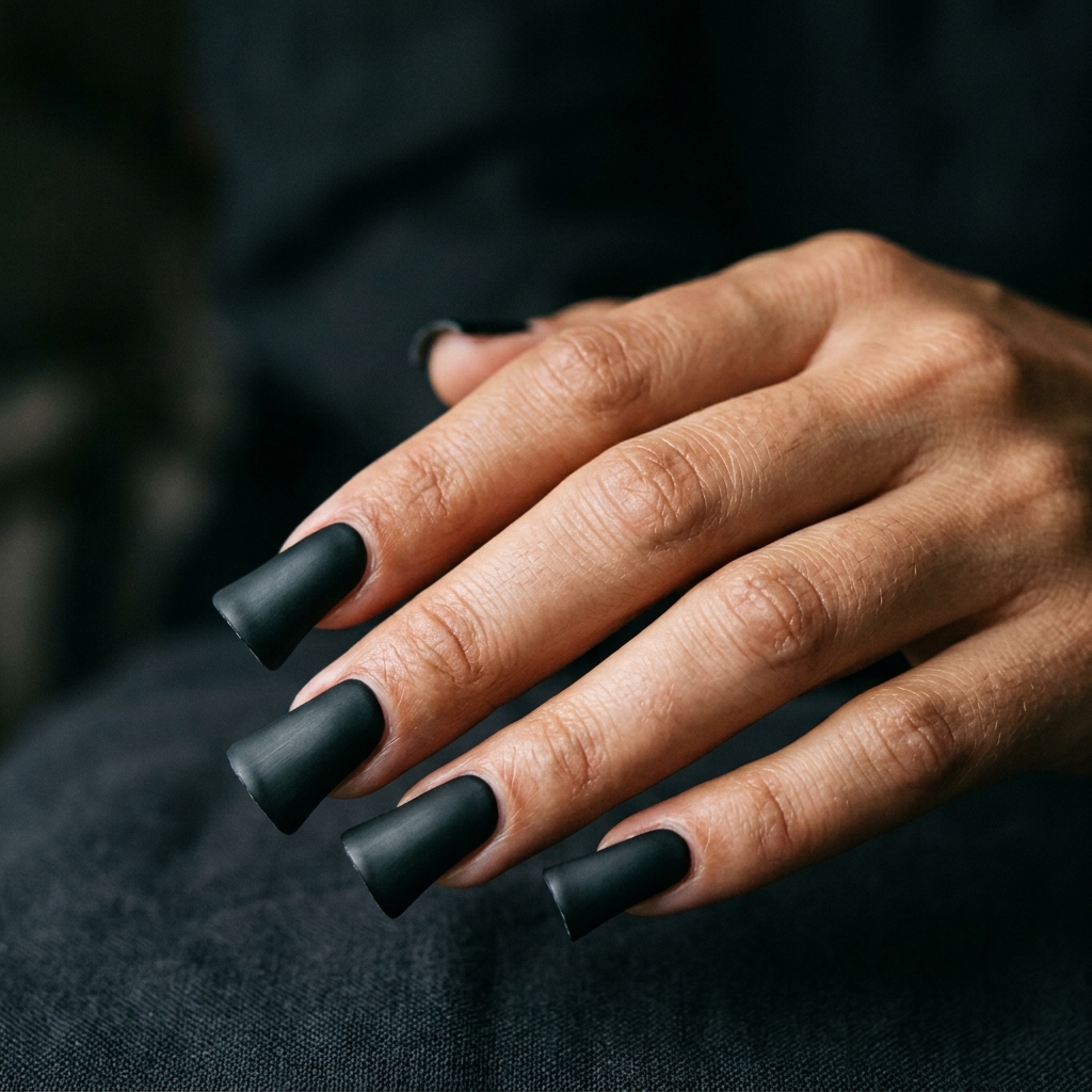 Matte Black Short Duck Nail Idea