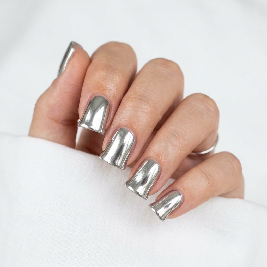 Chrome Finish Short Duck Nail Idea
