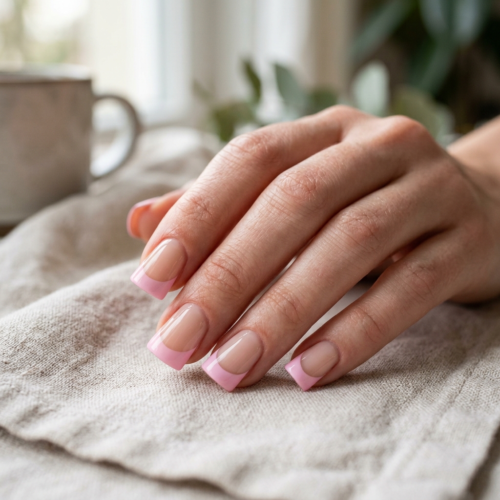 French Tip Short Duck Nails Idea
