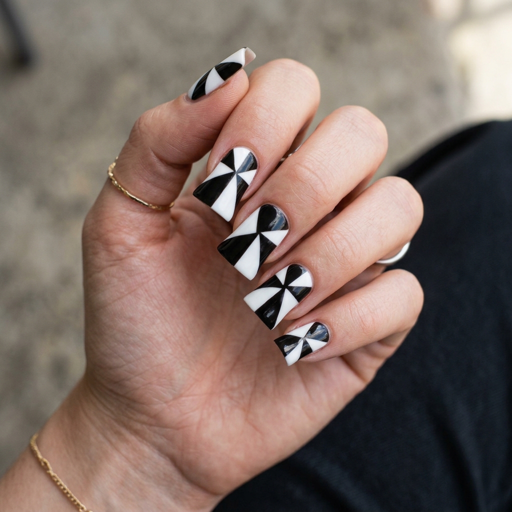 Geometric Pattern Short Duck Nail Idea
