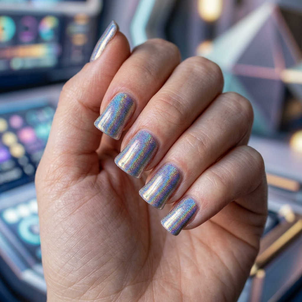 Holographic Short Duck Nail Idea

