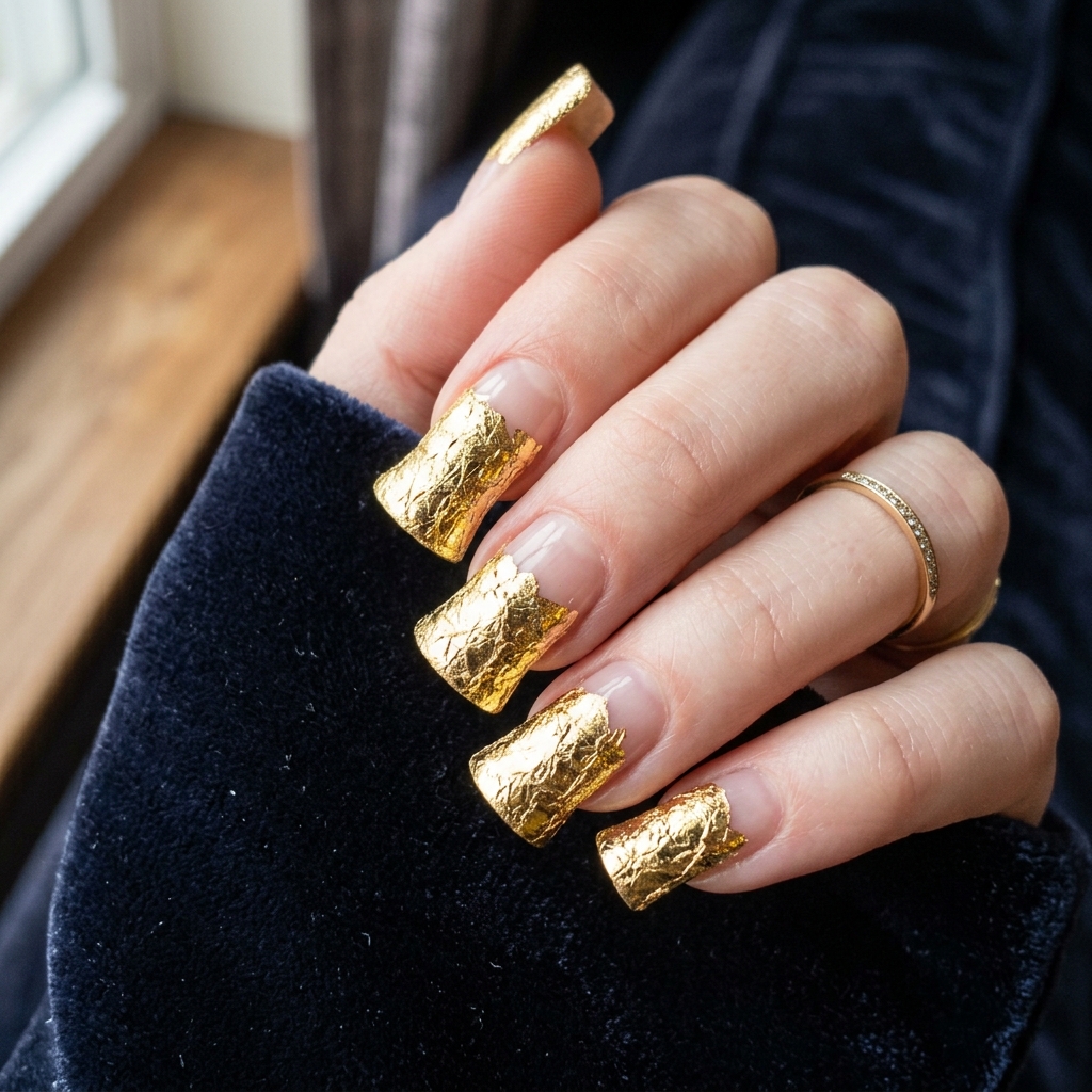 Metallic Foil Short Duck Nail Idea
