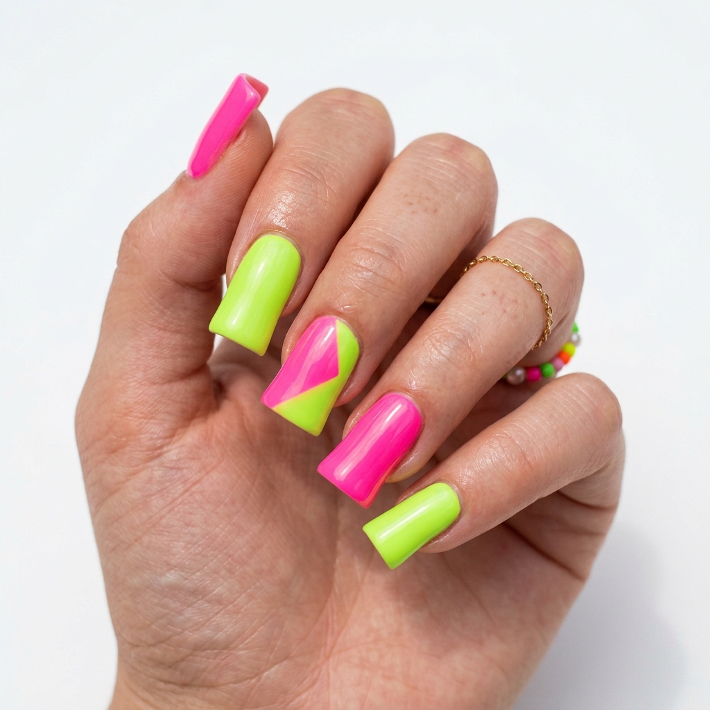 Neon Pop Short Duck Nails Idea
