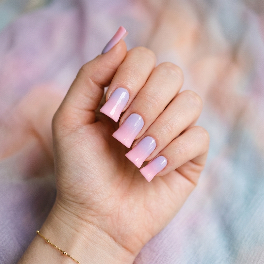Ombre Pastel Short Duck Nails Idea
