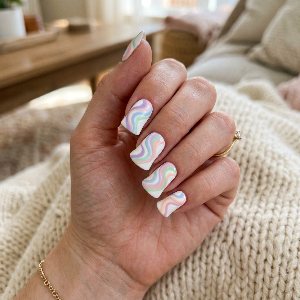 Swirl Design Short Duck Nails Idea