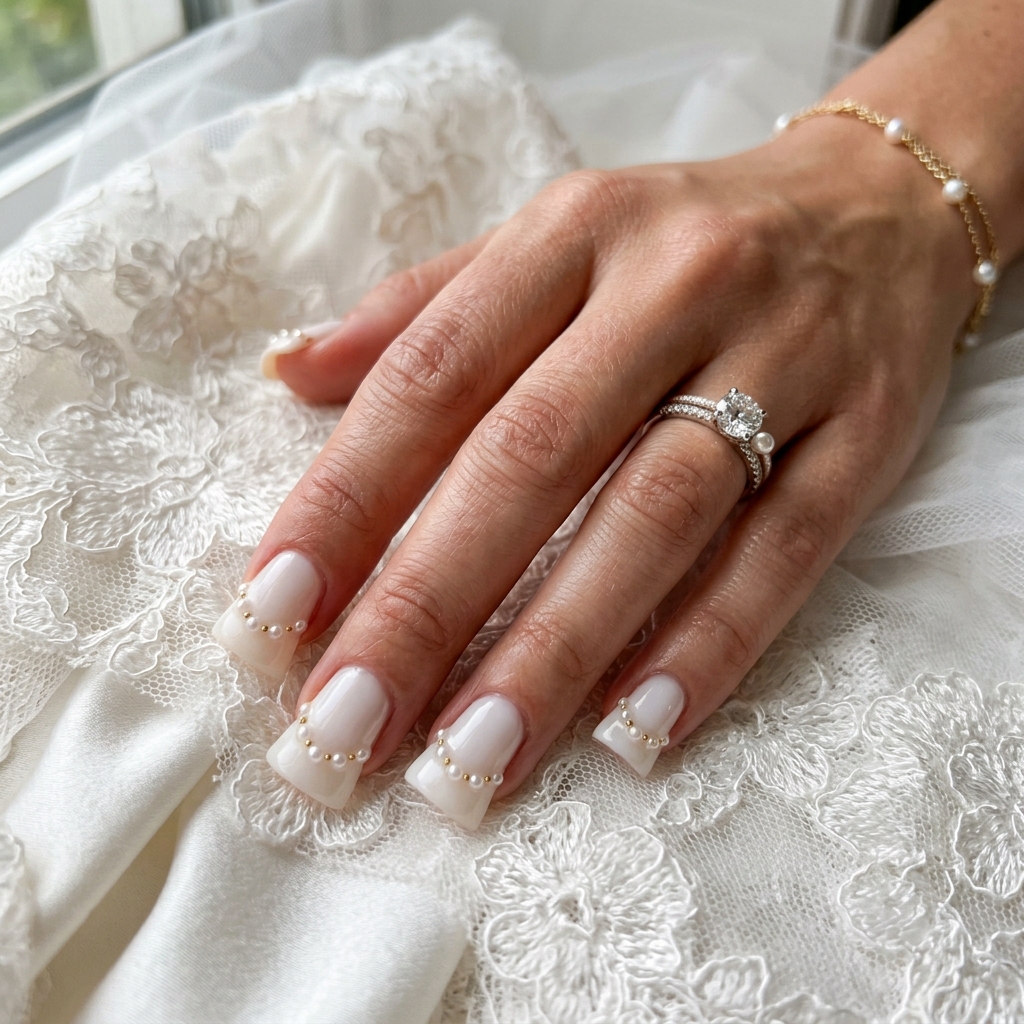 Pearl Accent Short Duck Nails Idea
