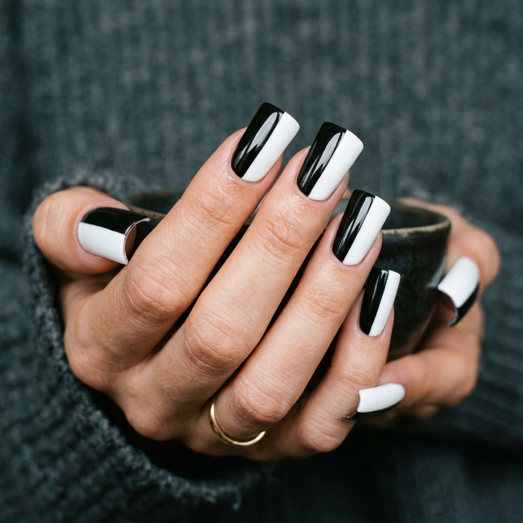 Two Tone Short Duck Nails Idea
