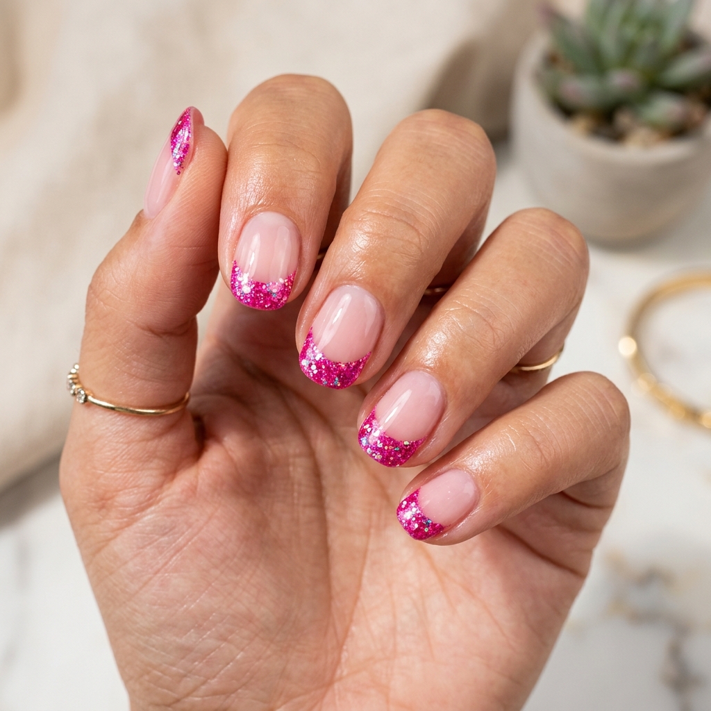 Hot Tips Pink Glitter Nails  Idea
