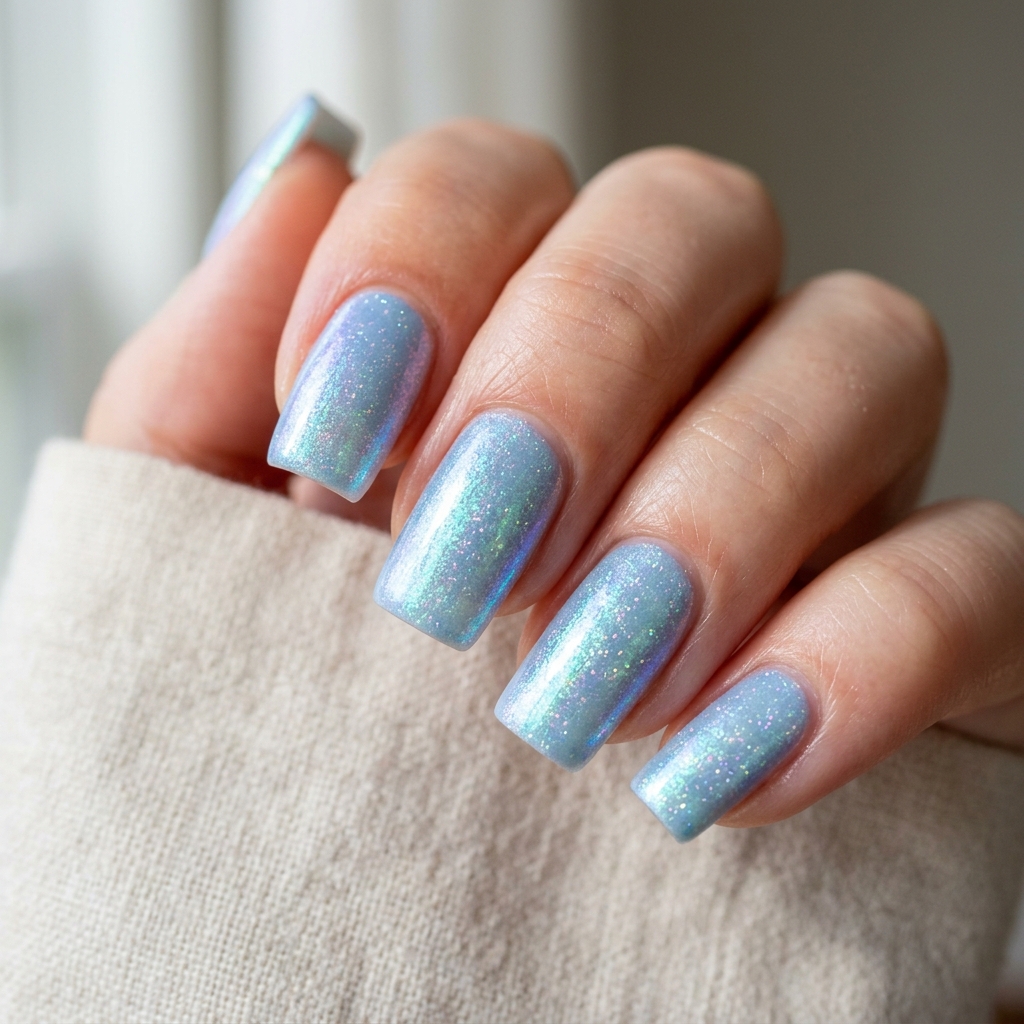 Iridescent Blue Nails Idea