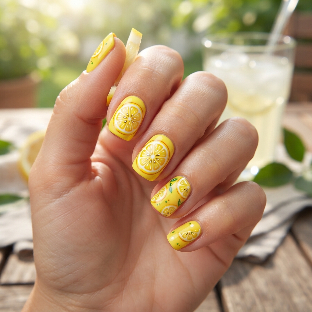 30 Short Summer Nails Ideas That Will Make You Fall in Love With Your Hands Again 19 Lemon Slice Nail Ideas